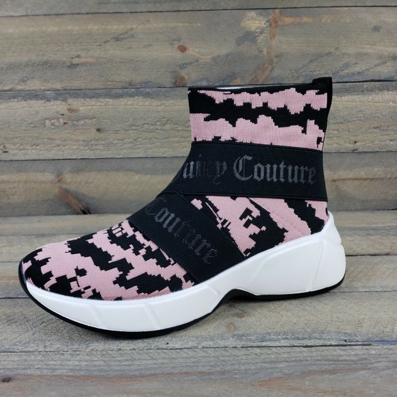 NIB JUICY COUTURE Women 9 Slip On High Top Knit Sneaker Shoes Pink Tie Dye Black - Picture 3 of 12